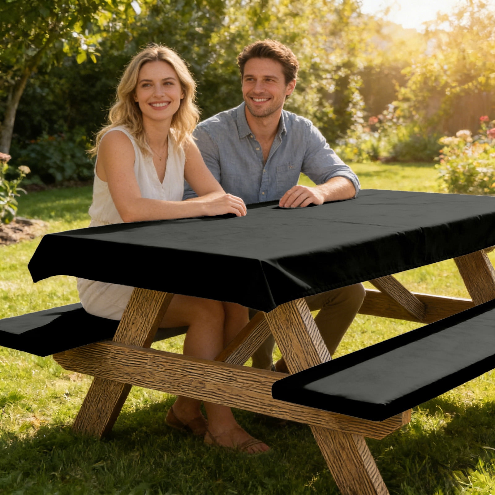 Patio Table Cover Set with Bench Covers Waterproof Outdoor Furniture Protector, UV Resistant Dustproof Windproof Picnic Table Cover, for Patio Backyard Camping Picnic