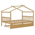 thumbnail image 5 of Full Size House Bed with Trundle, Wooden Playhouse Platform Bed with Roof and Headboard, No Box Spring Needed, Easy Assembly, Natural, 5 of 9