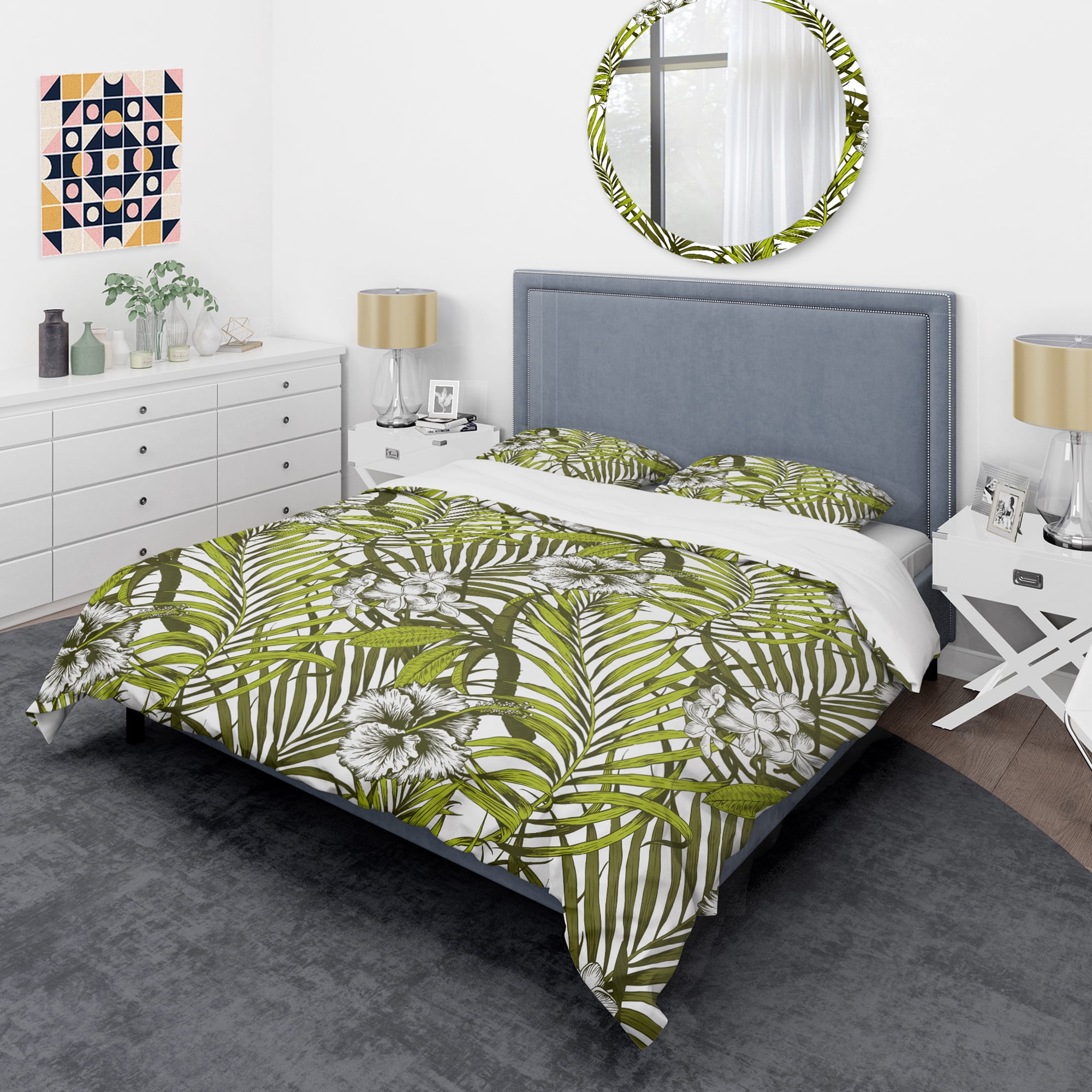 Designart 'Tropical Palm Leaves I' Mid-Century Modern Duvet Cover Set