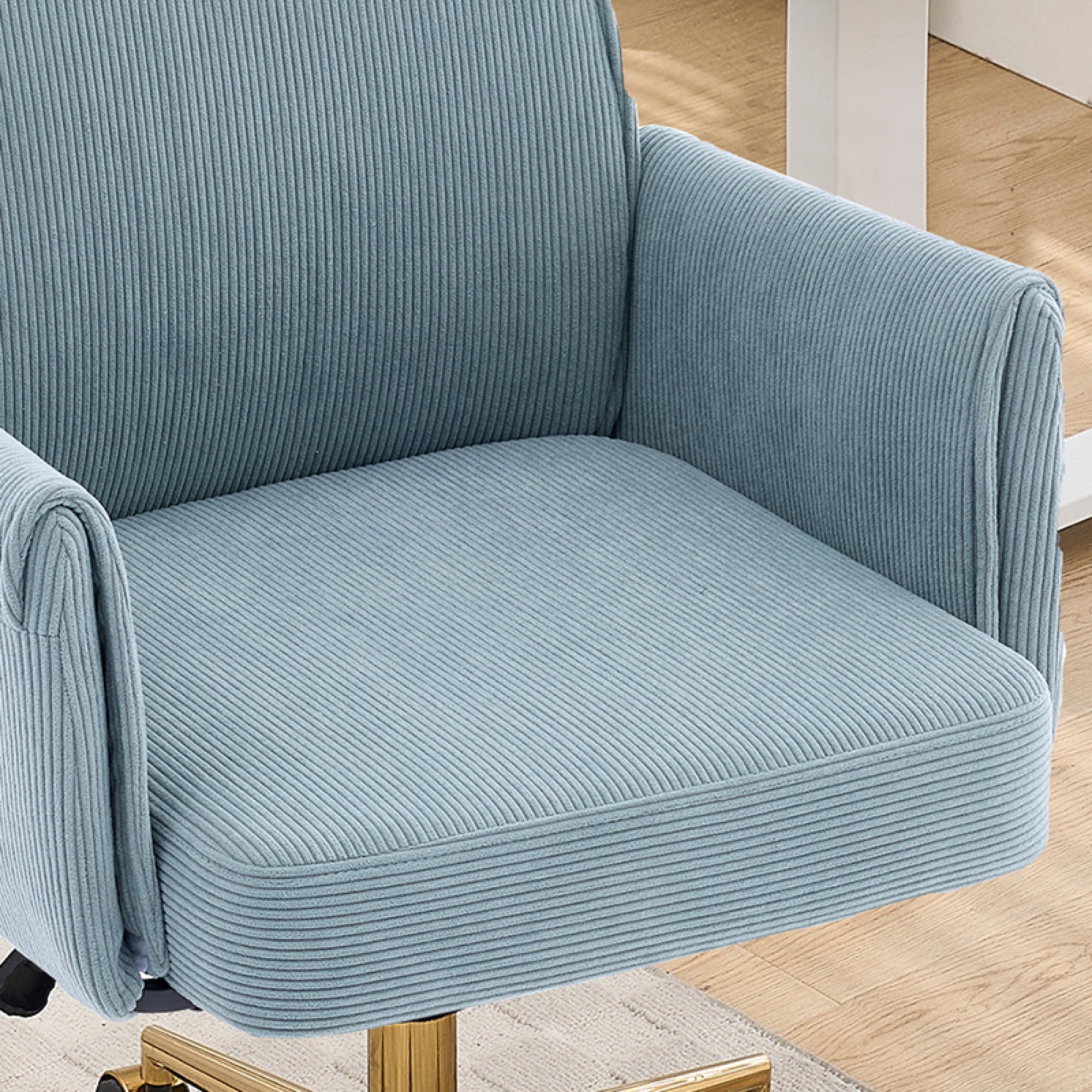 Leumius Mid-Back Liftable Office Chair with Striped Fabric and Ergonomically Designed Accent Chairs for Office Bedroom Dressing Table Blue