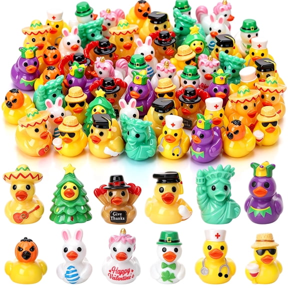 sixwipe 60 Pack Various Multicolor Mini Resin Ducks, Tiny Resin Animals, Miniature Duck Figurines Suitable for DIY Cake Ornaments Crafts Moss Landscape Decoration