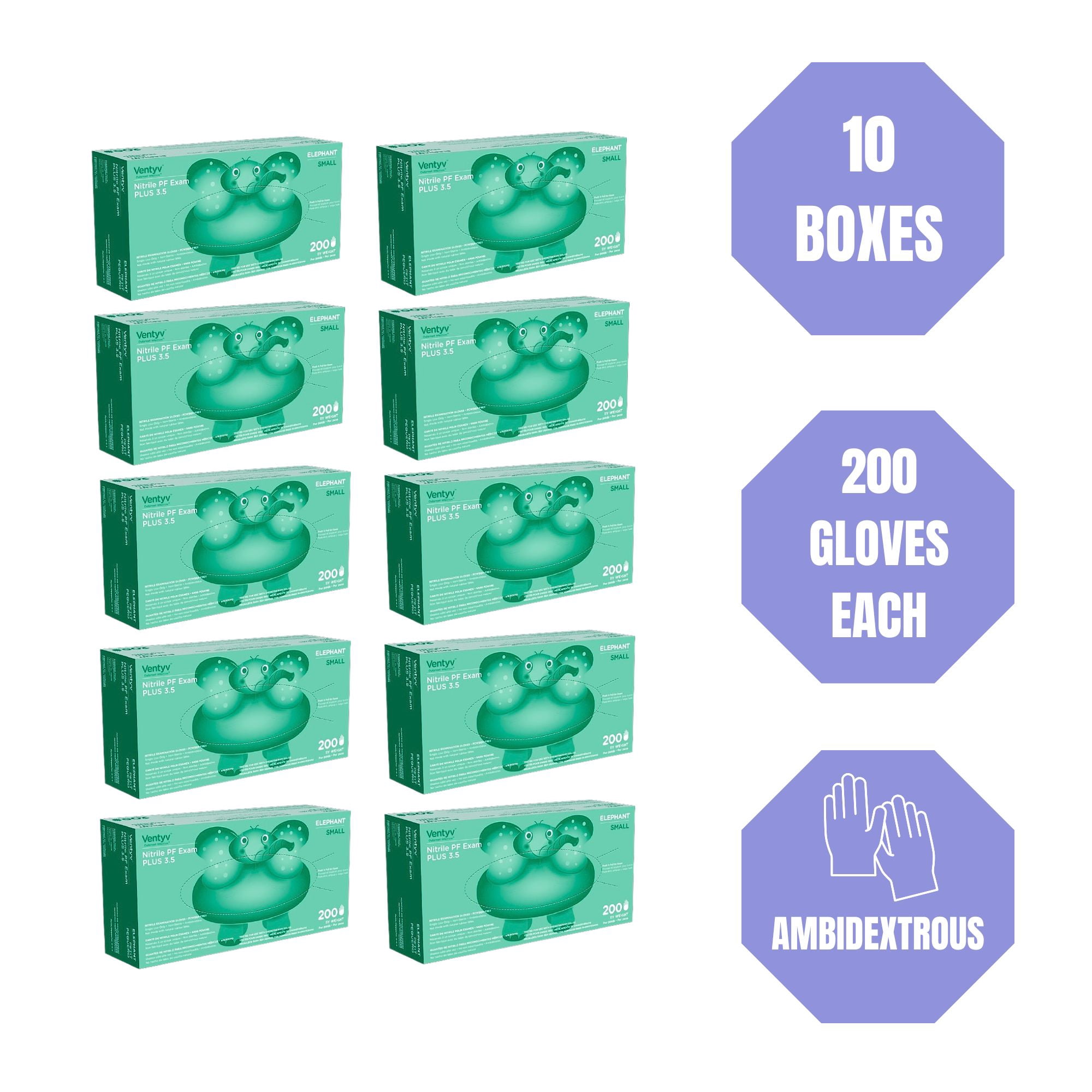 Ventyv Nitrile Exam Gloves – Violet Blue, 3.5 mil, Small – Latex-Free, Powder-Free – 2000 Gloves (10 Boxes of 200)