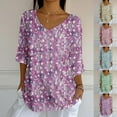 thumbnail image 2 of ShiShine Womens Floral V Neck Blouse 3/4 Sleeve Casual Loose Fit Tunic Tops Lightweight Fall Shirts 2025, 2 of 5