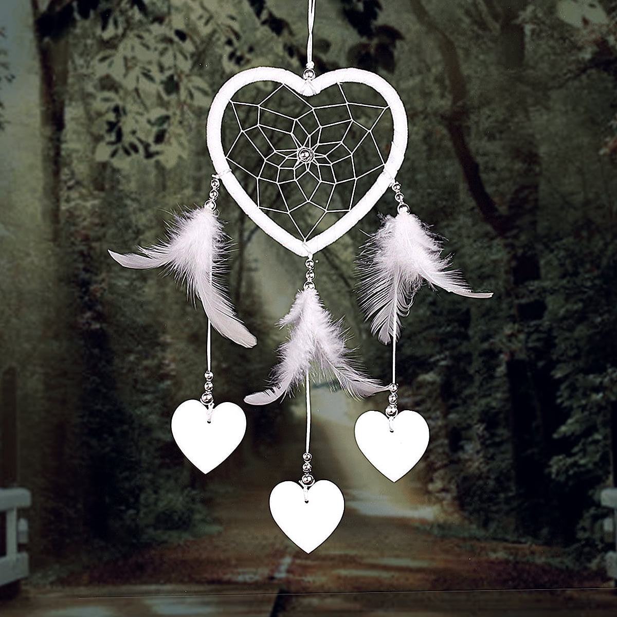 White Handmade Dream Catcher Feather Wall Car Hanging Decoration Ornament Decor 