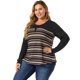 thumbnail image 4 of Women's Plus Size Blouse Stripe Pullover V Neck Button Decor Long Sleeve Knit T Shirt Black 4X, 4 of 7