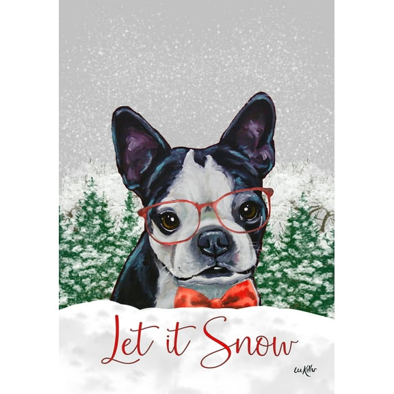 Boston Terrier - Hippie Hound Studios Let it Snow Christmas Garden Flag