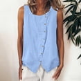 thumbnail image 2 of akafmk Women's Linen Sleeveless Shirts Fashion Button Crew Neck Soft Loose Summer Tank Tops, 2 of 7