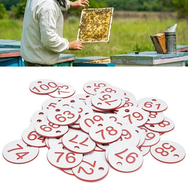 Beehive 50 Etiquetas De Colmena ABS Redondas Numeradas Con Agujero Para Ganado Y Apicultura