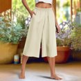 thumbnail image 2 of Lenpel Women's Capri Pants Loose Elastic High Waisted Wide Leg Casual Trousers Cropped Palazzo Pants with Pockets, 2 of 7