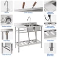 thumbnail image 3 of Garvee Double Bowl Utility Sink with Hot & Cold Faucet,Stainless Steel Kitchen Sink with Storage Shelves for Restaurant, Cafe, Bar, Hotel, Garage, Laundry Room, 3 of 9