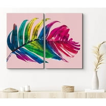 PixonSign Canvas Print Wall Art Set Twists Rainbow Bird of Paradise Leaf Botanical Wilderness Illustrations Modern Art Glam Colorful Multicolor Ultra for Living Room, Bedroom, Office - 16"x24"x2