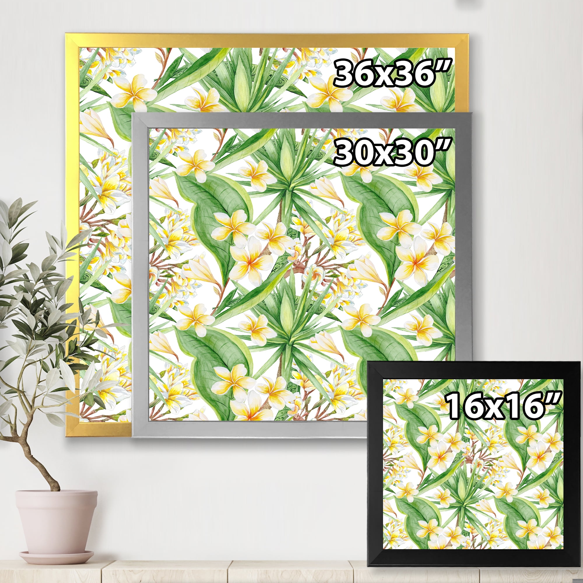 Designart 'Yellow Flowers and Tropical Foliage IX' Modern Framed Art Print