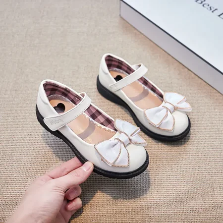 

GEDER-S1 Girls Mary Jane Flats Soft-soled Anti-slip Princess Dress Shoes With Bowknot Decor