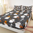 thumbnail image 4 of Manfei Cartoon Ghost Halloween Bed Sheets,Bat Silhouette Full Size Sheets,4 Pieces,1 Flat Sheet,1 Fitted Sheet and 2 Pillowcases, 4 of 6