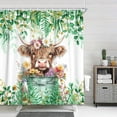 thumbnail image 3 of Mint Green Shower Curtain, Boho Plant Eucalyptus Leaves Floral Funny Highland Cow Bath Curtain, Farmhouse Animals Bathroom Accessories Botanical for Bathroom Curtain Set with Hooks, 72X72in, 3 of 5