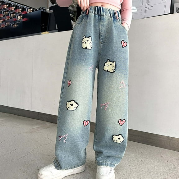 Kids Girls Baggy Jeans Elastic Waist Wide Leg Jean Denim Pants Teen Clothing Justice Girls Clothing
