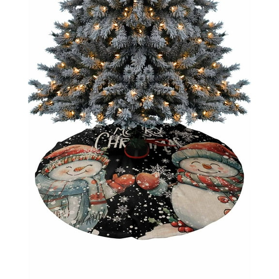 Black Christmas Christmas Tree Skirt 48 Inches Large Christmas Skirt Tree, Xmas Snowman Snowflake Vintage Tree Skirt Christmas Decorations for Fireplace Party Holidays Indoor Outdoor
