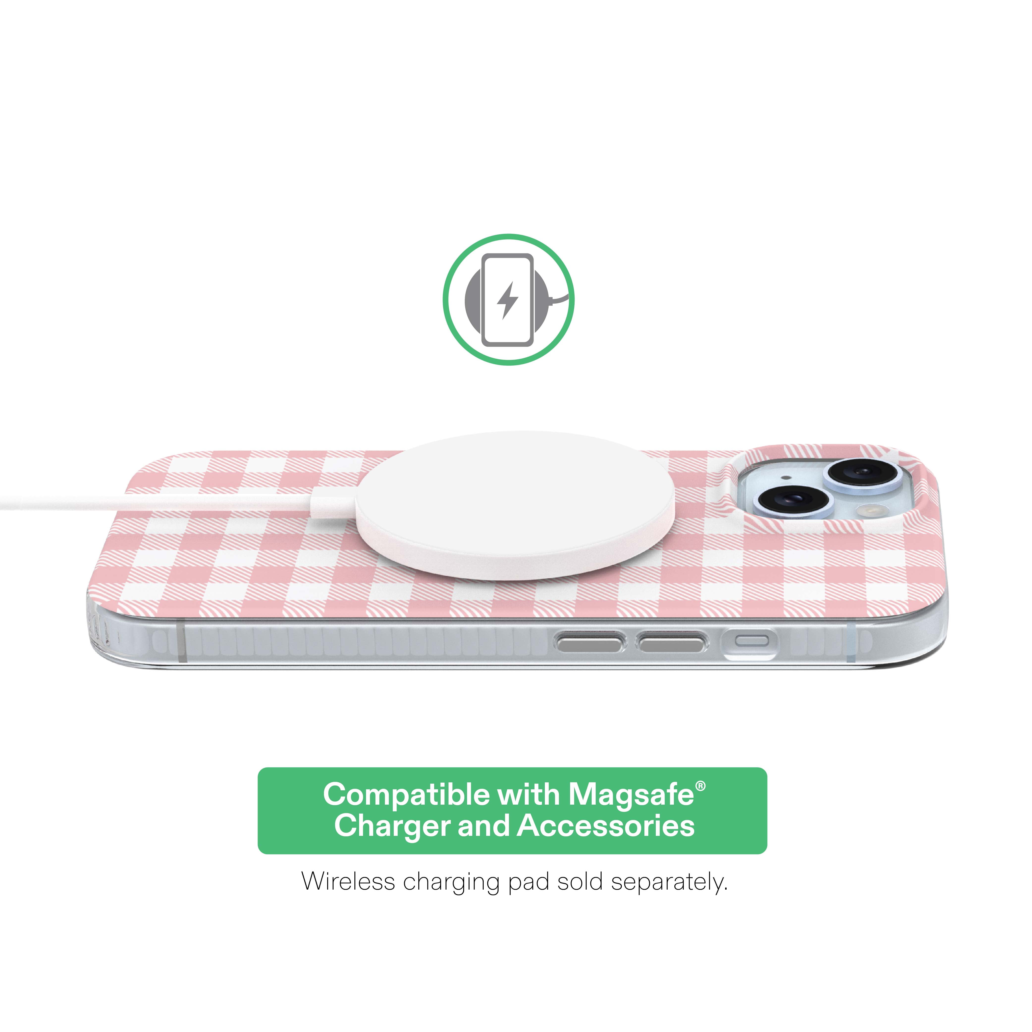 onn Phone Case for iPhone 17e / 16e / 15 / 14 / 13, MagSafe Compatible - Pink Gingham