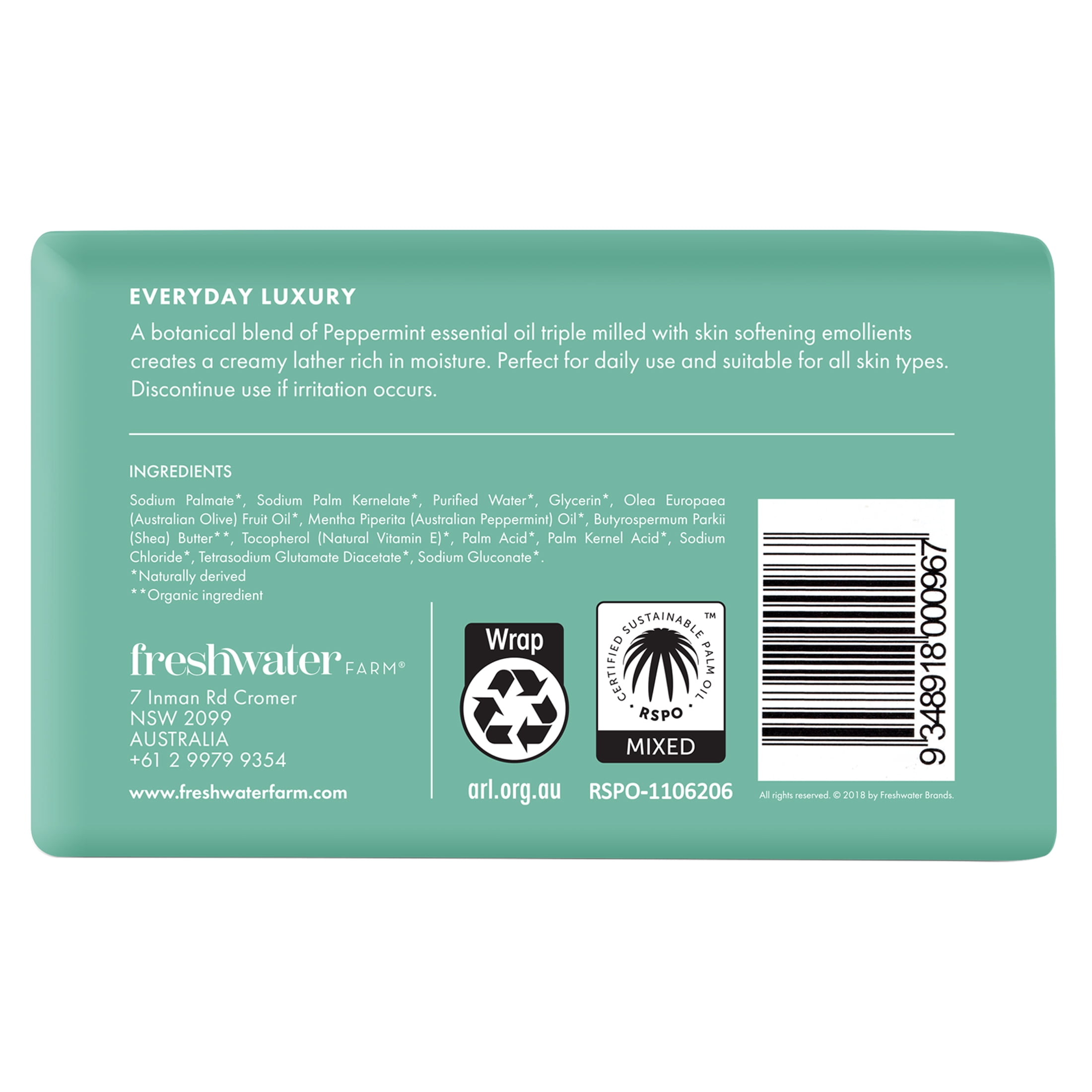 (3 pack) Freshwater Farm Australian Peppermint Energizing Castile Body Bar, Naturally Derived Bar Soap 7oz