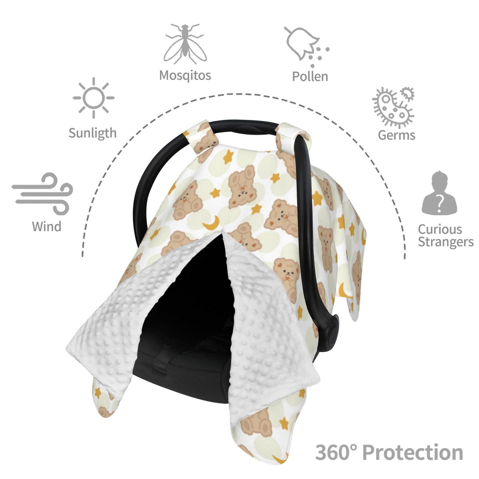 Car Seat Cover Baby - Kawaii bear Breathable Infant Car Seat Cover for Baby Carseat, Lightweight Comfort Baby Essentials Must Haves Newborn Stuff for Girl Boy