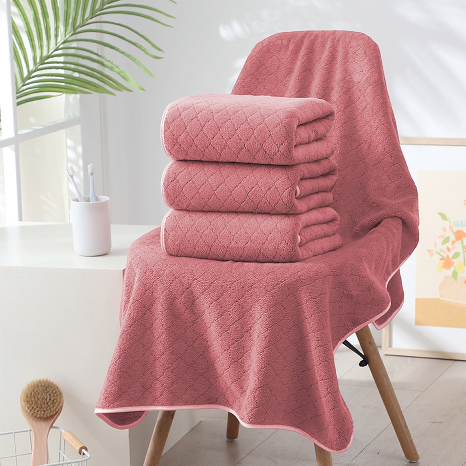 Hiroekza 8-Piece Coral Fleece Bath Towels Set for Bathroom 100% Cotton Towel Set Includes 2 Bath Towels 2 Hand Towels 4 Washcloths for Shower, Spa, Hotel & Home Bathroom Essentials Red