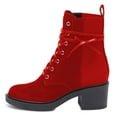 thumbnail image 3 of YDN Women's Closed Round Toe Lace Up Combat Booties Chunky Block Low Heel Ankle Boots Winter Date Party Shoes Size 8.5 Red, 3 of 4