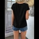 thumbnail image 4 of Blusas de Verano para Mujer, Blusas Bohemias para Mujer, Blusa Informal de Corta con Cuello Redondo de Color. Negro L, 4 of 9