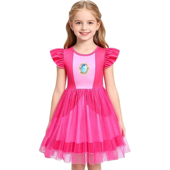 Guvpev G'irl's Princess Dress Tulle Skirt & Ruffle Sleeve Halloween Cosplay Costume Party Fancy Dress up 3-12 Years