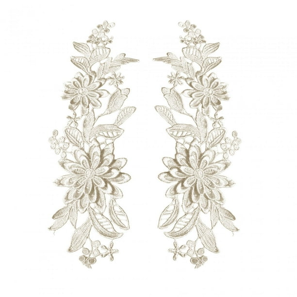 1 par de parches de bordado de encaje floral con apliques de flores, para bricolaje, costura, champán