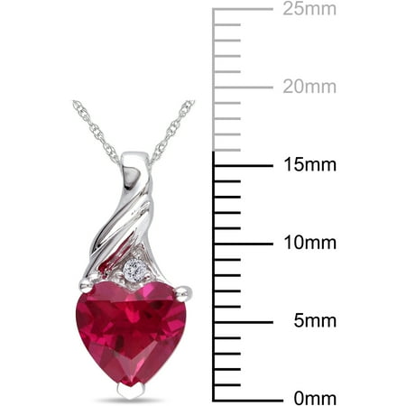 1-3/5 Carat T.G.W. Created Ruby Heart and Diamond Accent 10kt White Gold Pendant, 17"
