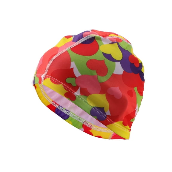 Unique Bargains 1 Pc Elasticity Multicolor Hearts Pattern Swim Cap 5.91"x9.25" Yellow Red Green