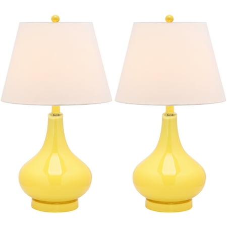 SAFAVIEH Amy 24 in. Yellow Glass Table Lamp with Off-White Cotton Shade  Set of 2
