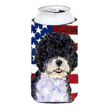 Usa American Flag With Portuguese Water Dog Tall Boy bottle sleeve Hugger