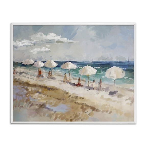 Stupell Industries Coastal Abstract People Beach Umbrellas White Framed Giclee Art, 14 x 11, by Ziwei Li