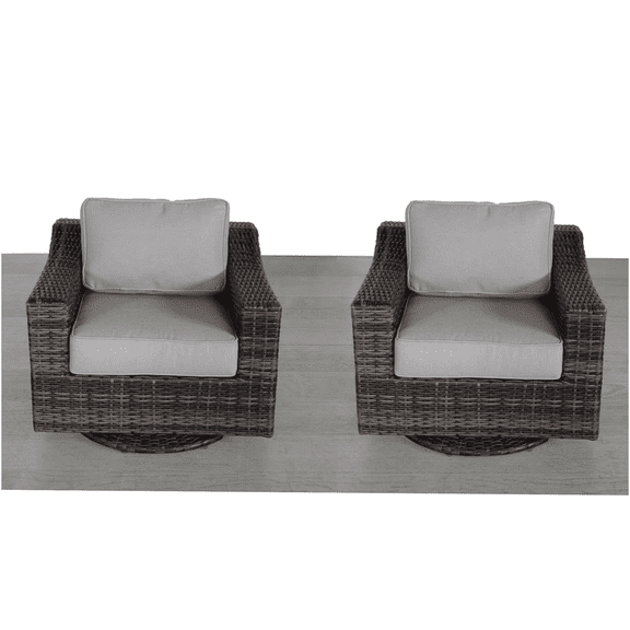 JERFIT 360 Swivel Patio Chair with Cushions, All-Weather Wicker & Aluminum Frame, No Assembly Brown Outdoor Lounge Chair