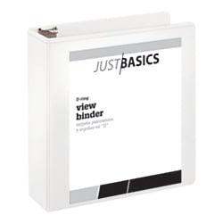 Just Basics D-Ring View Binder, 3" Rings, 38% Recycled, White