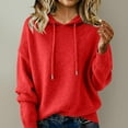 thumbnail image 2 of successthop Womens Plus Size Sweaters Slim Drawstring Hood Clothes Ribbed Cuffs Long Sleeve Knitwear Solid Tops Red, 2 of 5