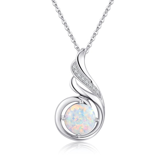 TANGPOET 925 Sterling Silver Opal Style Pendant Necklace Iridescent Jewelry Birthday Gift for Women Wear
