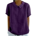 thumbnail image 2 of lcziwo Womens Cotton Linen Tops Summer 2025 Short Sleeve T Shirts Plain Crew Neck Collared Soft Blouses Casual Dressy Loose Fit Tunic Tees Purple,S, 2 of 7