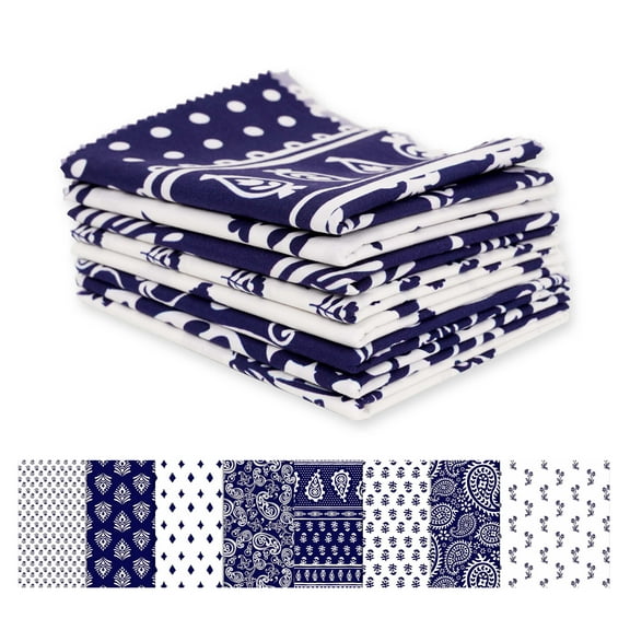 Soimoi 8 Pc Fat Quarter Bundle,Asian Block PaisleyPrint 18"x 22"DIY Patchwork-100% CottonPre-Cut Quilting Fabric White & Blue