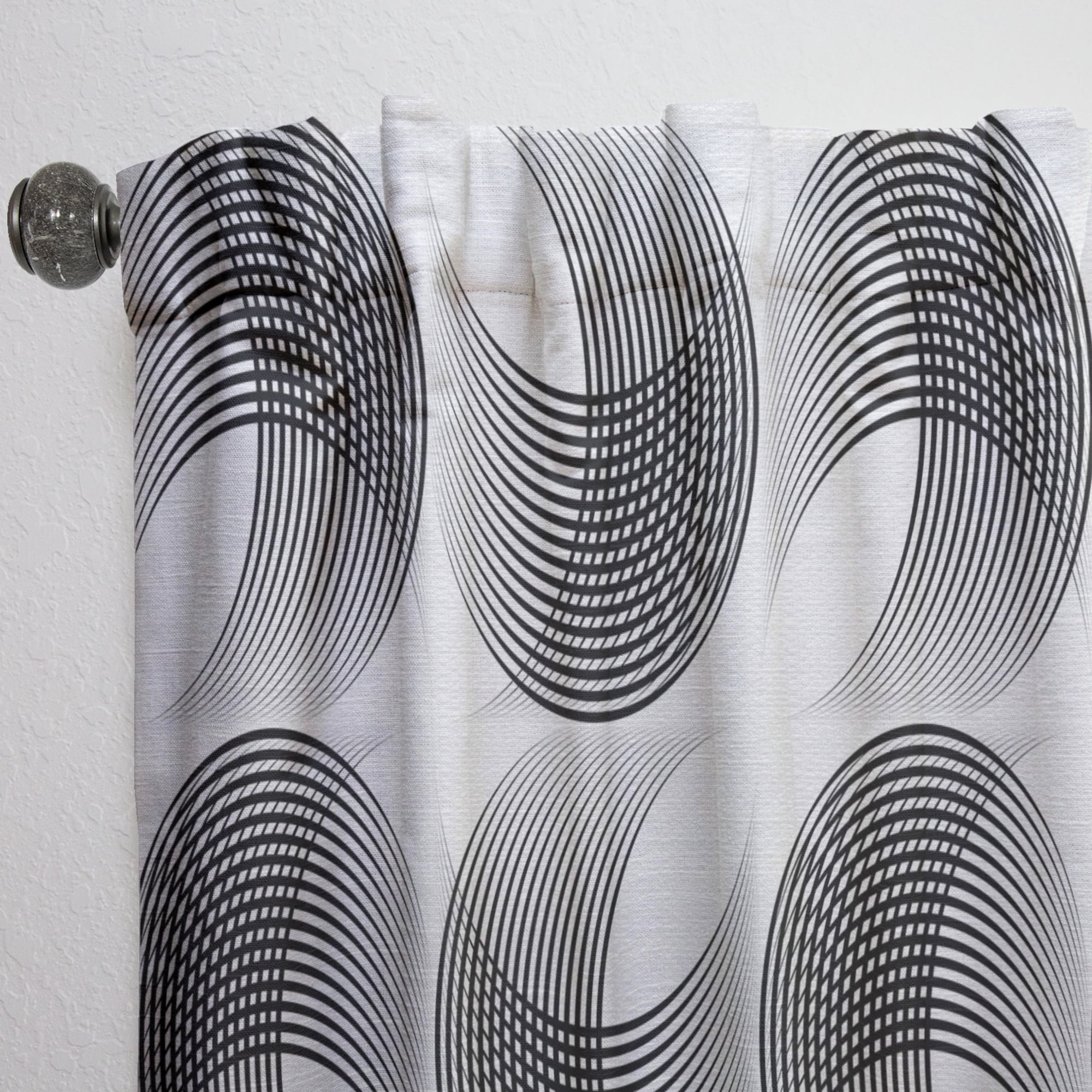 Designart 'Black and White Geometric Pattern IX' Mid-Century Modern Curtain Panel