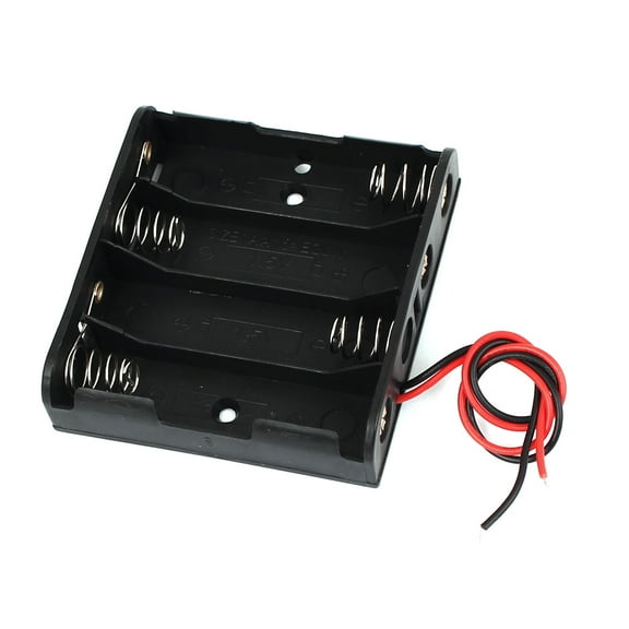 6V Power Supply 4 x AA Battery Holder Screw Mounted Open Storage Case Wire Black