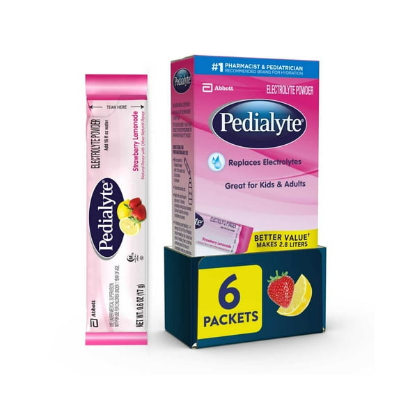Pedialyte Electrolyte Powder, Electrolyte Drink, Strawberry Lemonade, Powder Sticks, .6 oz, 6 Count