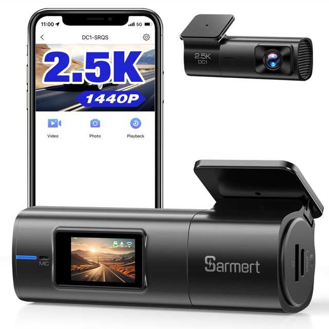 Sarmert 2.5K Front Dash Cam Built-in WiFi,Dash Camera for Cars with 1.1" LCD Display,Car Camera with Night Vision,Loop Recording,G-Sensor,24 Hours Par