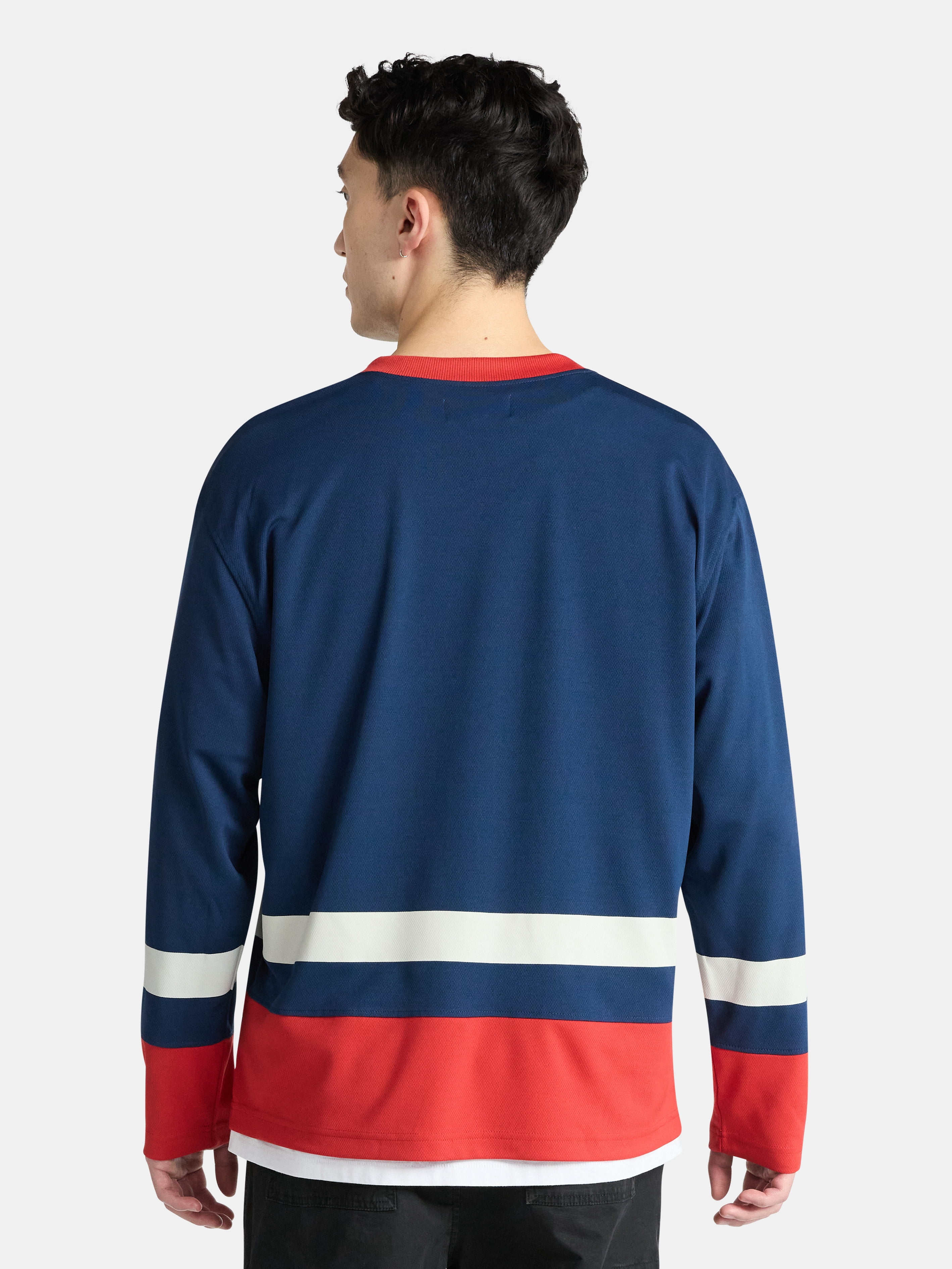 No Boundaries Hockey Jersey Style Shirt with Long Sleeves, Men's and Big Men's