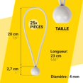 thumbnail image 3 of Cordons Élastiques avec Boules - Lot de 25 x 15 cm Tendeurs Universels avec Attaches - Sangle Elastique Résistant Parfaite pour le Camping, les Bagages & Bâches - Blanc, 3 of 5