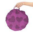 thumbnail image 2 of Abstract Round Floor Cushion with Handle, Hearts Shapes Curly Floral Ornaments Along Dots Motifs on Pinkish Background, Decorative Pillow for Living Room & Dorms, 18" Round, Dark Magenta, by Ambesonne, 2 of 4
