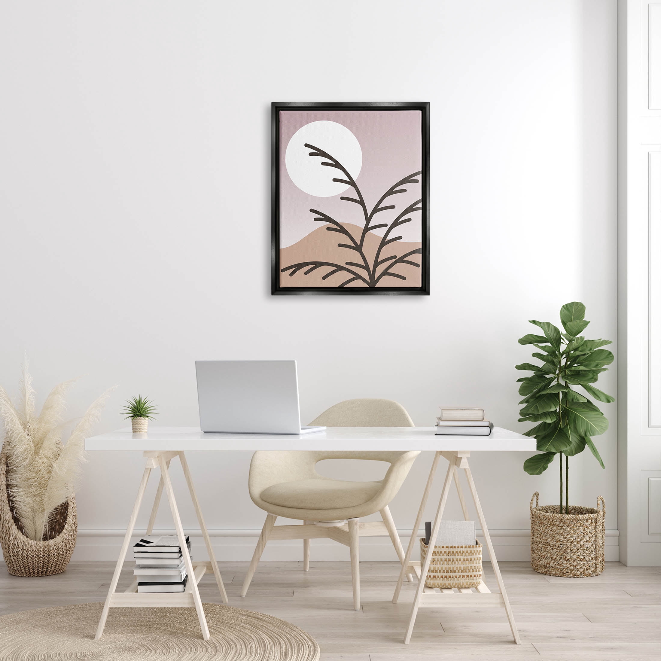 Modern Pastel Moon Branches Botanical & Floral Graphic Art Jet Black Framed Art Print Wall Art