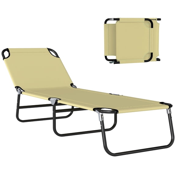 Sun Lounger with 5-Position Adjustable Backrest, Quick-Drying Oxford Fabric and Steel Frame, Folding Outdoor Lounge Chair, Beige, 75 x 22 x 11 in