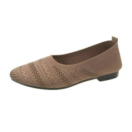 

Lovskoo 2024 Women s Knit Shoes Pointed Toe Flats Dressy Ventilate Casual Comfy Casual Shoes Khaki